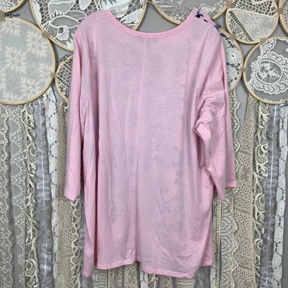Lane Bryant Pink Blue Floral Mixed Fabric Top - Picture 5 of 8